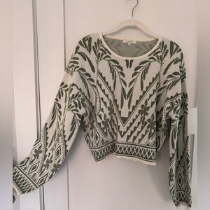 Z Supply Green and Cream Patterned Sweater